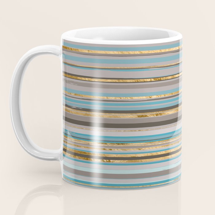 Taupe, gold and teal stripes Coffee Mug Gallery Image 3