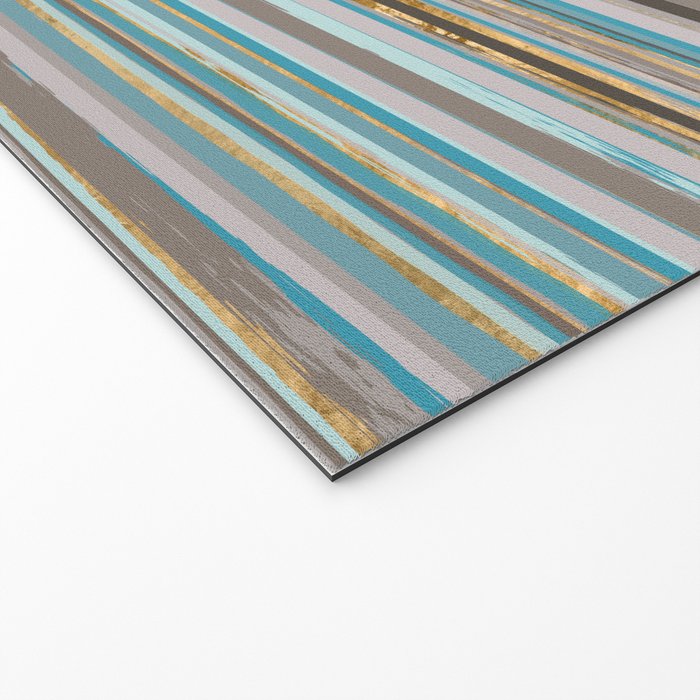 Taupe, gold and teal stripes Welcome Mat Gallery Image 2