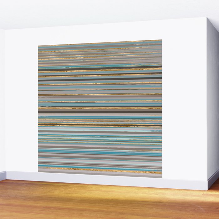 Taupe, gold and teal stripes Wall Mural Gallery Image 2
