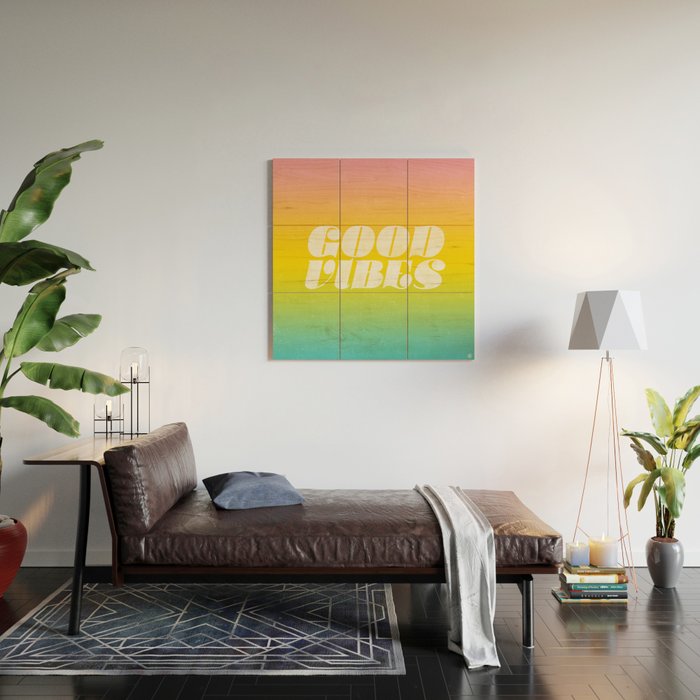 good vibes, rainbow Wood Wall Art Gallery Image 2