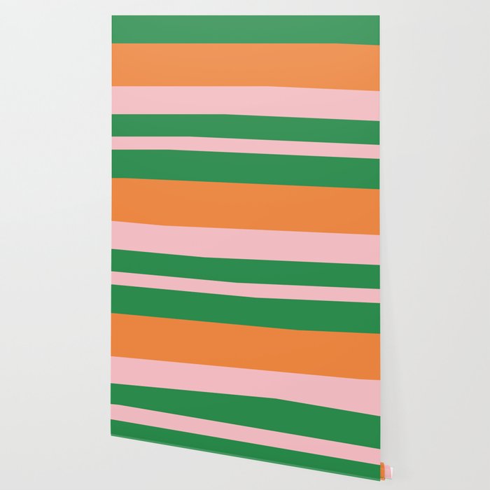 Mixed Stripe Pattern in Green, Pink, and Orange Wallpaper Gallery Image 2