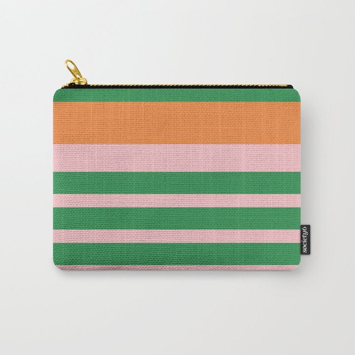 Mixed Stripe Pattern in Green, Pink, and Orange Carry All Pouch Gallery Image 1