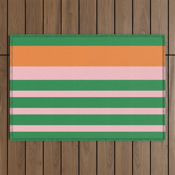 Mixed Stripe Pattern in Green, Pink, and Orange Outdoor Rug Gallery Image 1