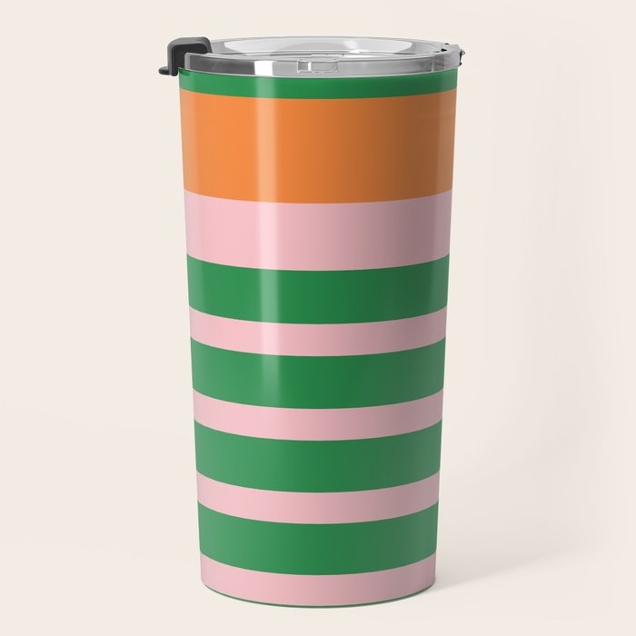 Mixed Stripe Pattern in Green, Pink, and Orange Travel Mug Gallery Image 3