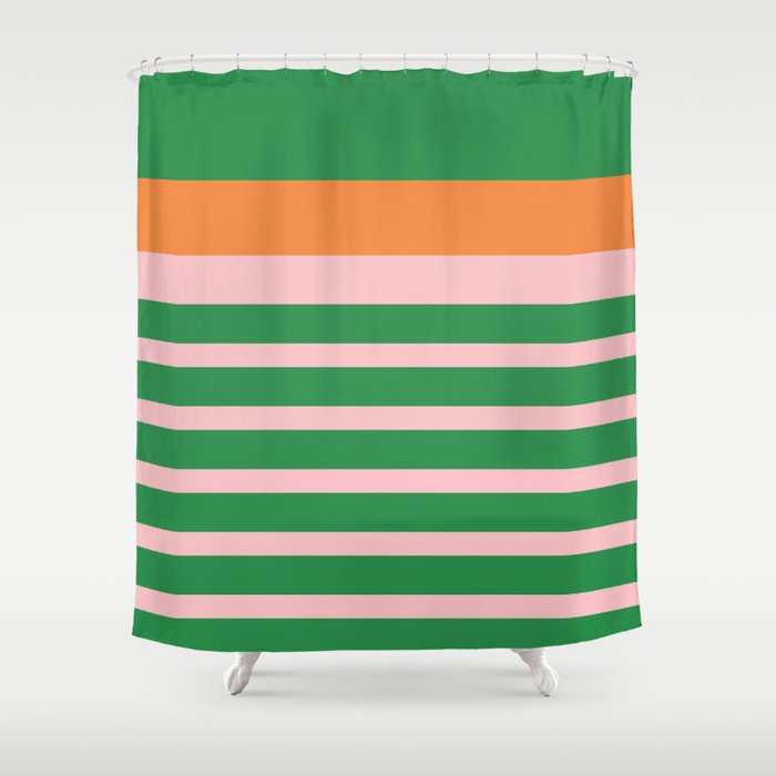 Mixed Stripe Pattern in Green, Pink, and Orange Shower Curtain Gallery Image 1
