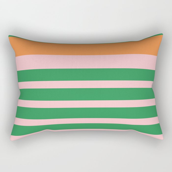 Mixed Stripe Pattern in Green, Pink, and Orange Rectangular Pillow Gallery Image 1