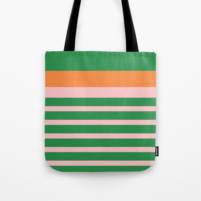 Mixed Stripe Pattern in Green, Pink, and Orange Tote Bag Gallery Image 1