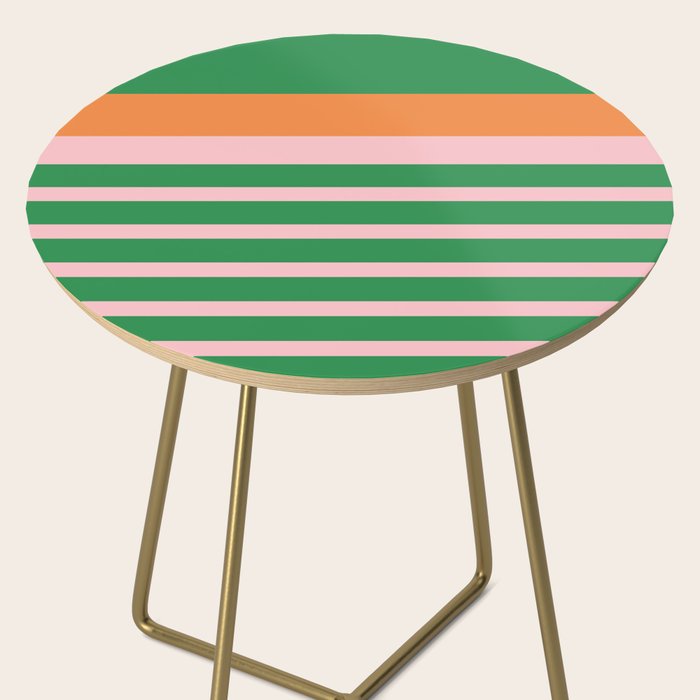 Mixed Stripe Pattern in Green, Pink, and Orange Side Table Gallery Image 2
