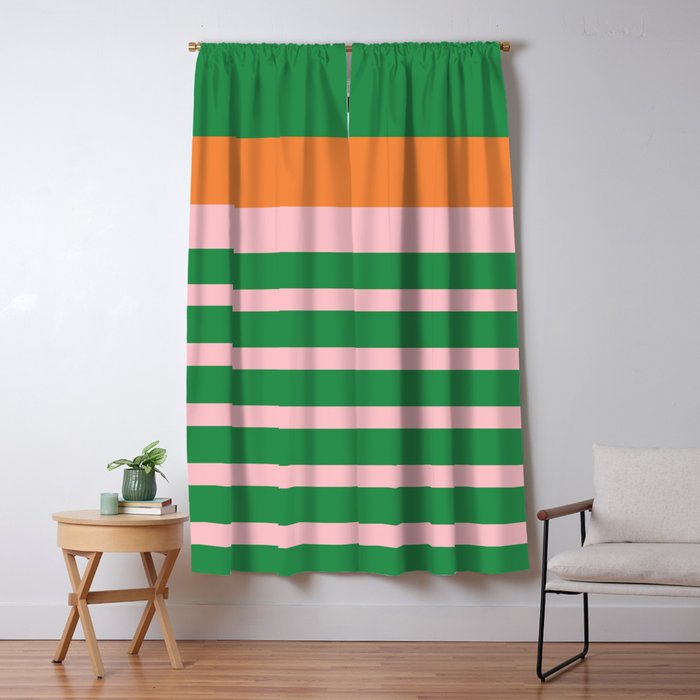 Mixed Stripe Pattern in Green, Pink, and Orange Window Curtain Gallery Image 1