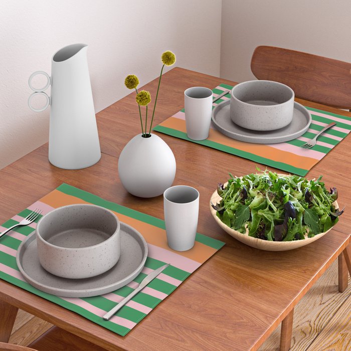 Mixed Stripe Pattern in Green, Pink, and Orange Placemat Gallery Image 2