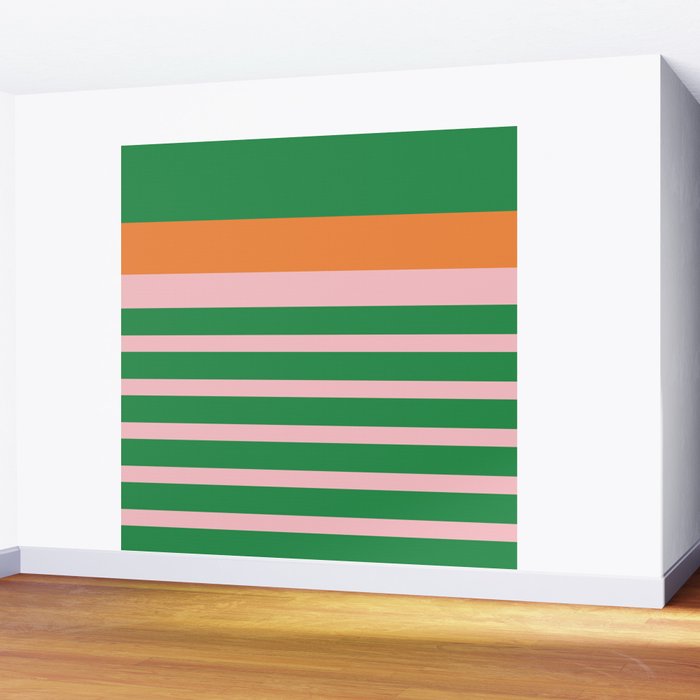 Mixed Stripe Pattern in Green, Pink, and Orange Wall Mural Gallery Image 2