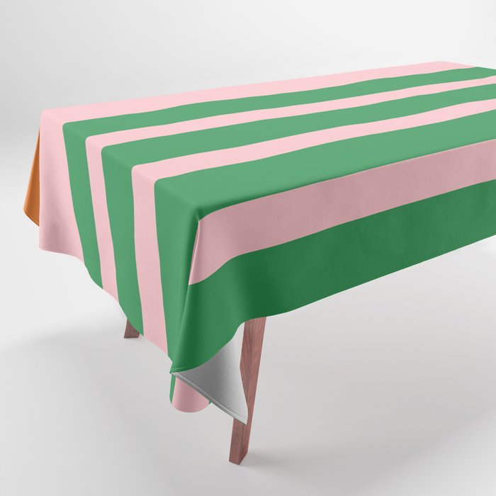 Mixed Stripe Pattern in Green, Pink, and Orange Tablecloth Gallery Image 1
