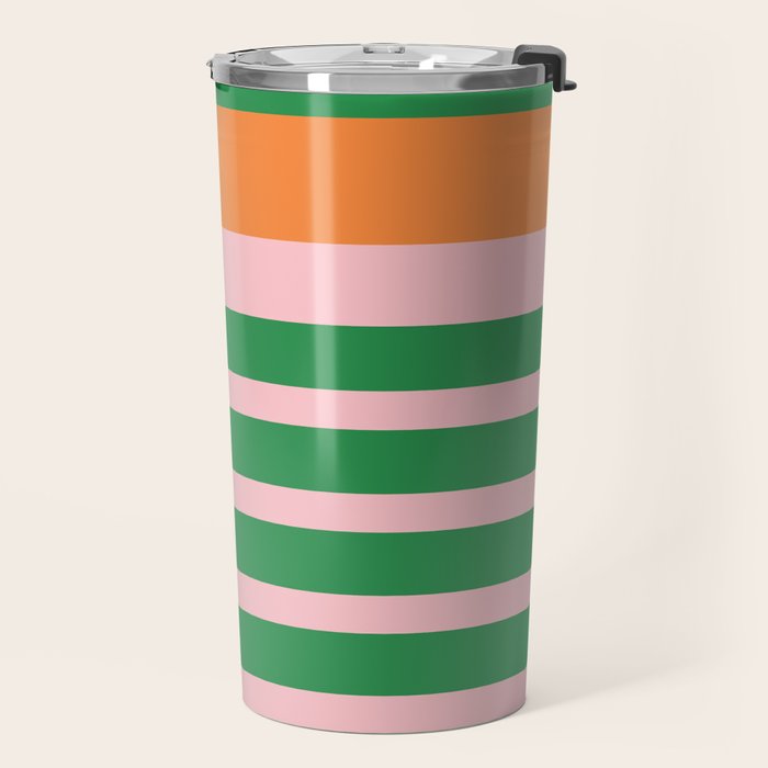 Mixed Stripe Pattern in Green, Pink, and Orange Travel Mug Gallery Image 2