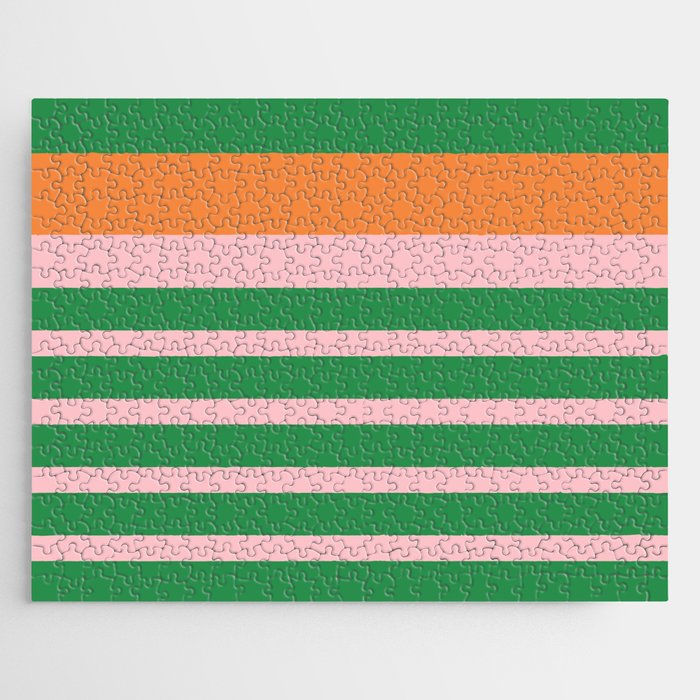 Mixed Stripe Pattern in Green, Pink, and Orange Jigsaw Puzzle Gallery Image 1