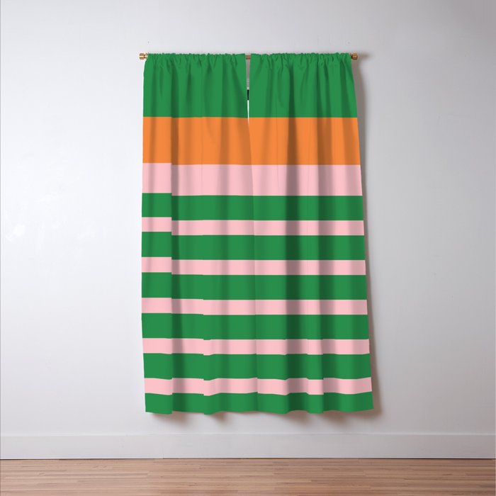 Mixed Stripe Pattern in Green, Pink, and Orange Window Curtain Gallery Image 3