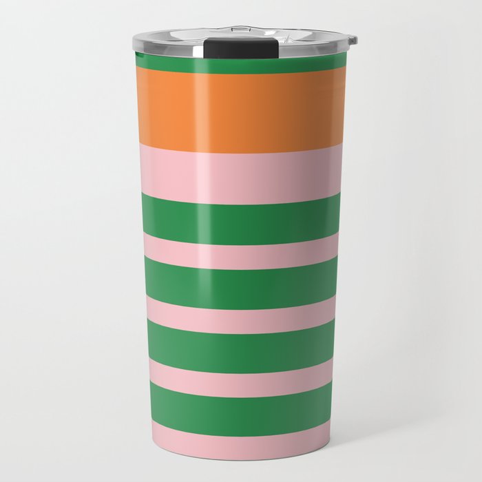 Mixed Stripe Pattern in Green, Pink, and Orange Travel Mug Gallery Image 1