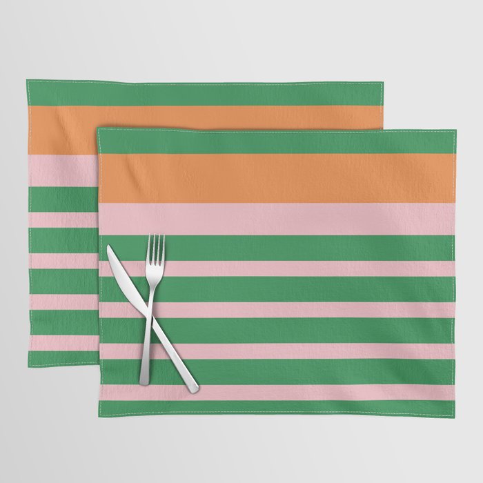 Mixed Stripe Pattern in Green, Pink, and Orange Placemat Gallery Image 1
