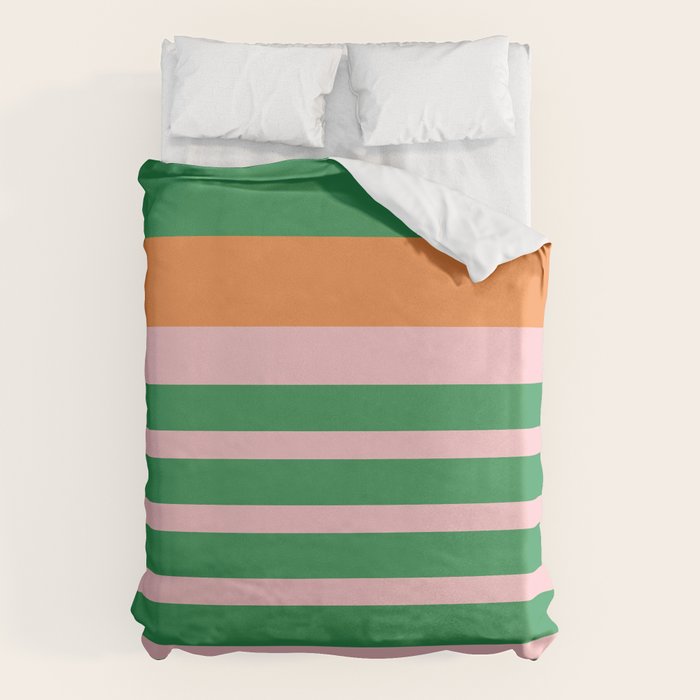 Mixed Stripe Pattern in Green, Pink, and Orange Duvet Cover Gallery Image 6