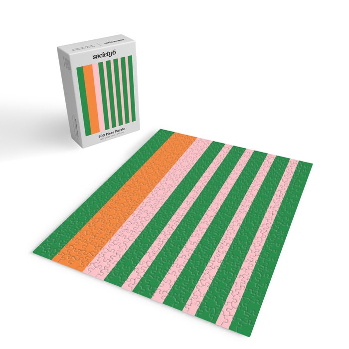 Mixed Stripe Pattern in Green, Pink, and Orange Jigsaw Puzzle Gallery Image 2