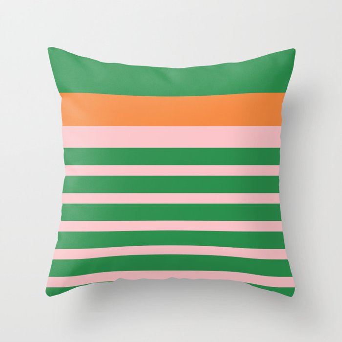 Mixed Stripe Pattern in Green, Pink, and Orange Throw Pillow Gallery Image 6