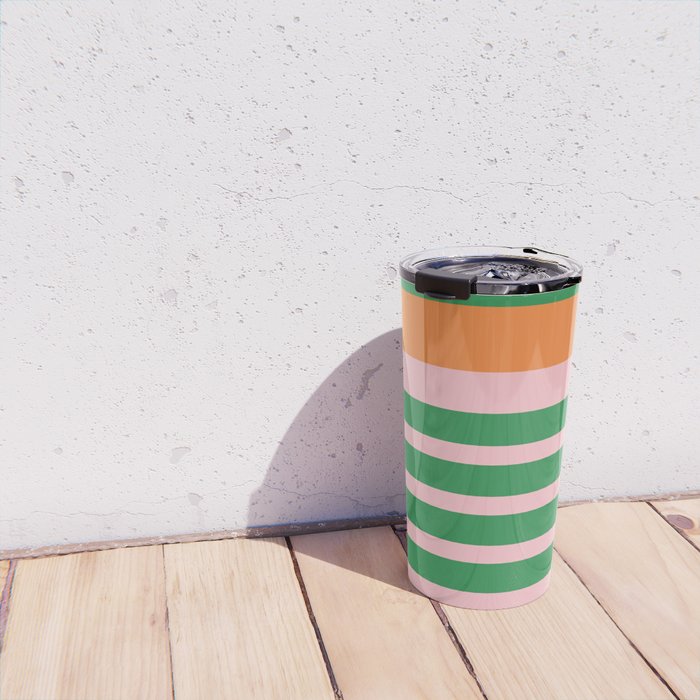 Mixed Stripe Pattern in Green, Pink, and Orange Travel Mug Gallery Image 4