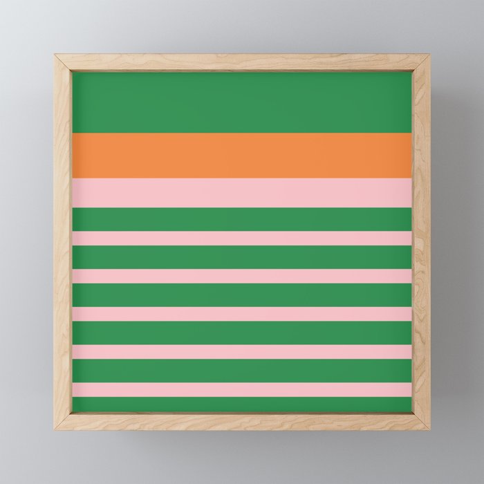 Mixed Stripe Pattern in Green, Pink, and Orange Mini Art Print Gallery Image 1