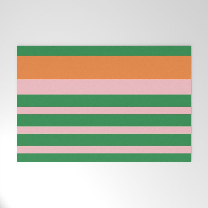 Mixed Stripe Pattern in Green, Pink, and Orange Welcome Mat Gallery Image 1