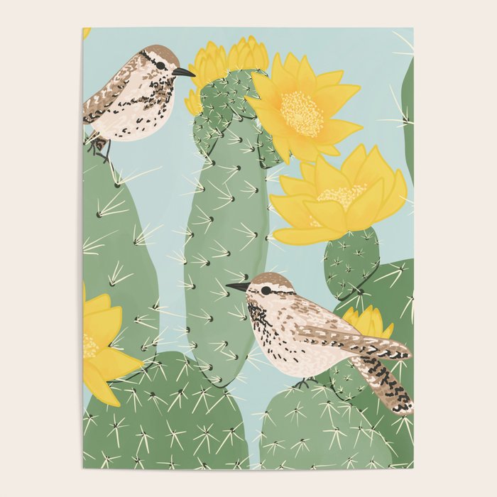Prickly Pear with Wrens  Poster Gallery Image 1