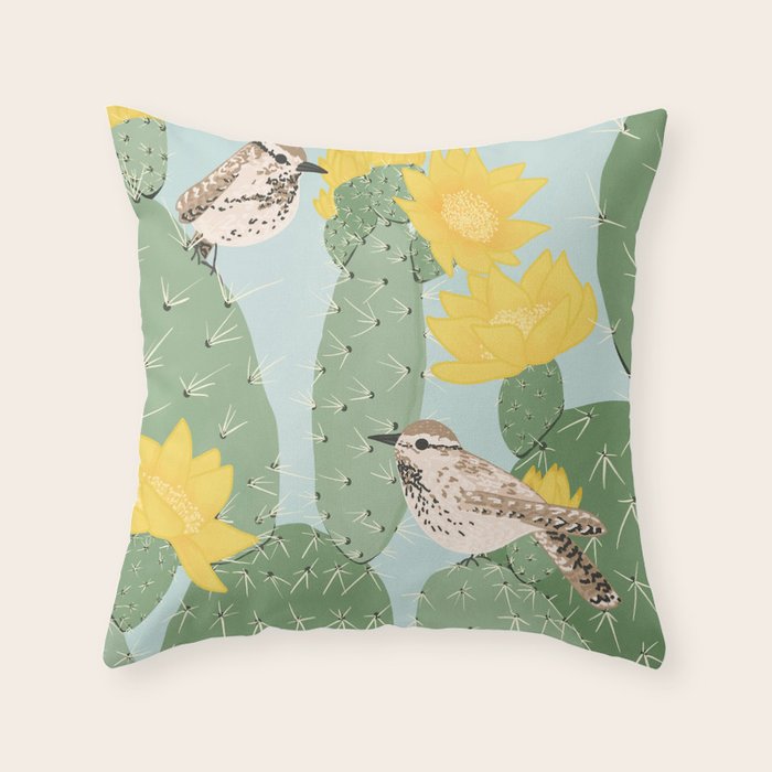 Prickly Pear with Wrens  Throw Pillow Gallery Image 6