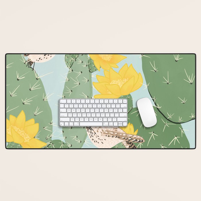 Prickly Pear with Wrens  Desk Mat Gallery Image 1
