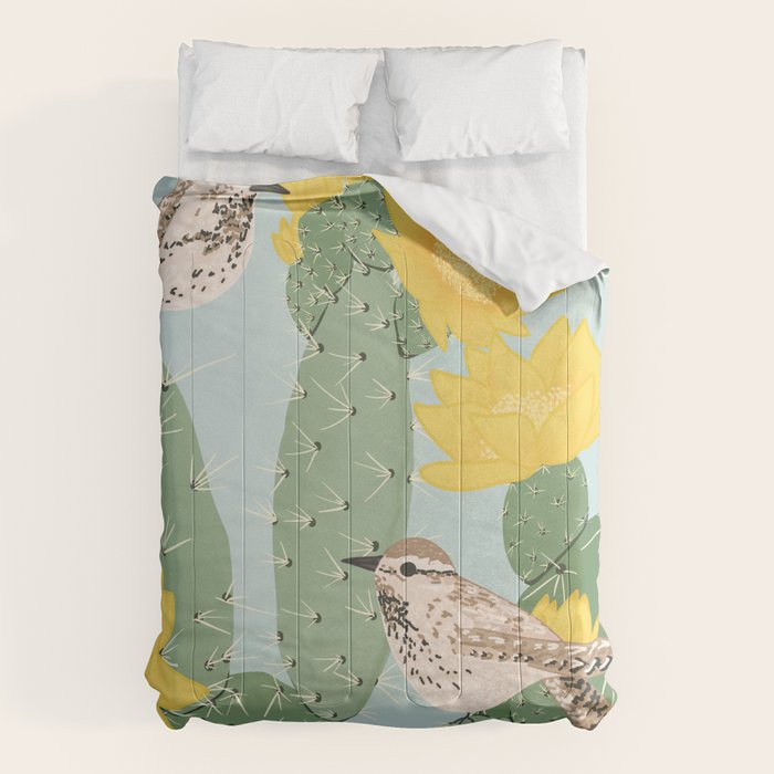 Prickly Pear with Wrens  Comforter Gallery Image 1