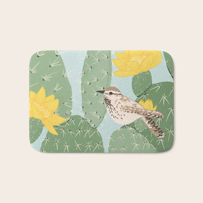 Prickly Pear with Wrens  Bath Mat Gallery Image 1