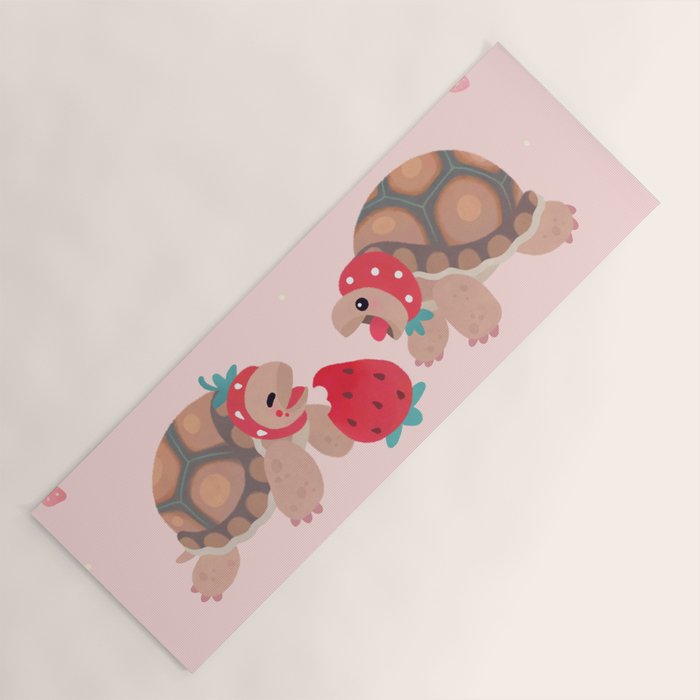 Tortoises love strawberries Yoga Mat Gallery Image 1