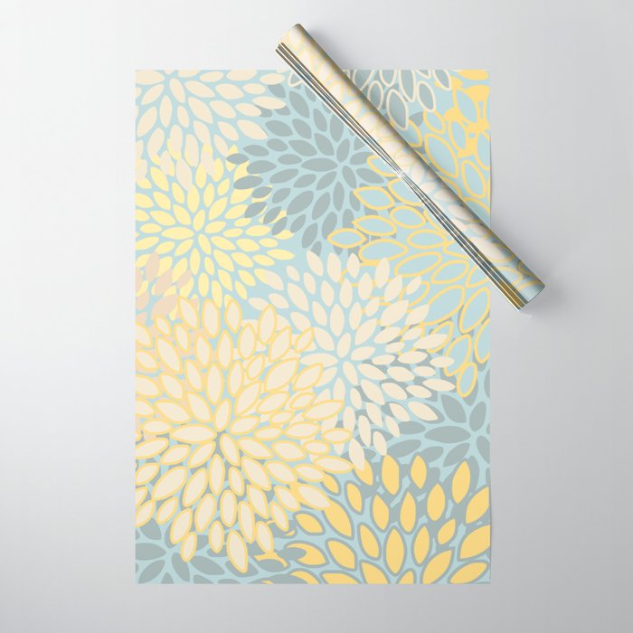 Elegant Blooms: Modern Floral Art in Soft Yellow and Teal Wrapping Paper Gallery Image 1
