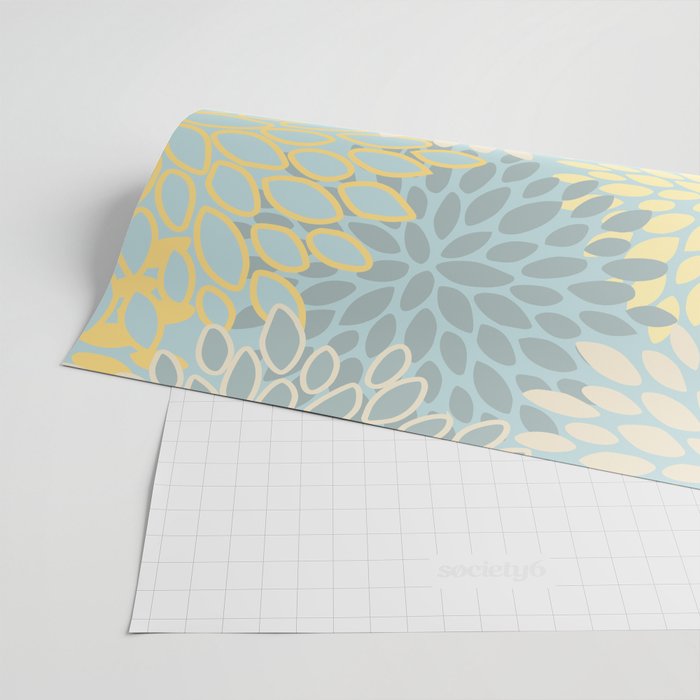Elegant Blooms: Modern Floral Art in Soft Yellow and Teal Wrapping Paper Gallery Image 2