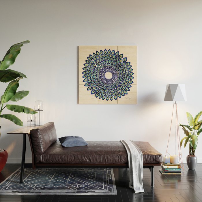 Peacock Mandala - Navy & Gold Wood Wall Art Gallery Image 2