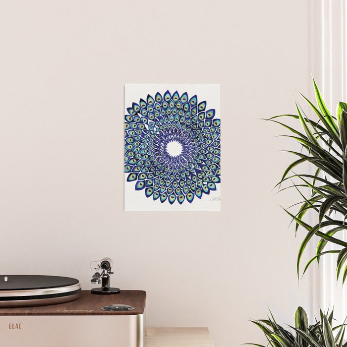 Peacock Mandala - Navy & Gold Poster Gallery Image 2