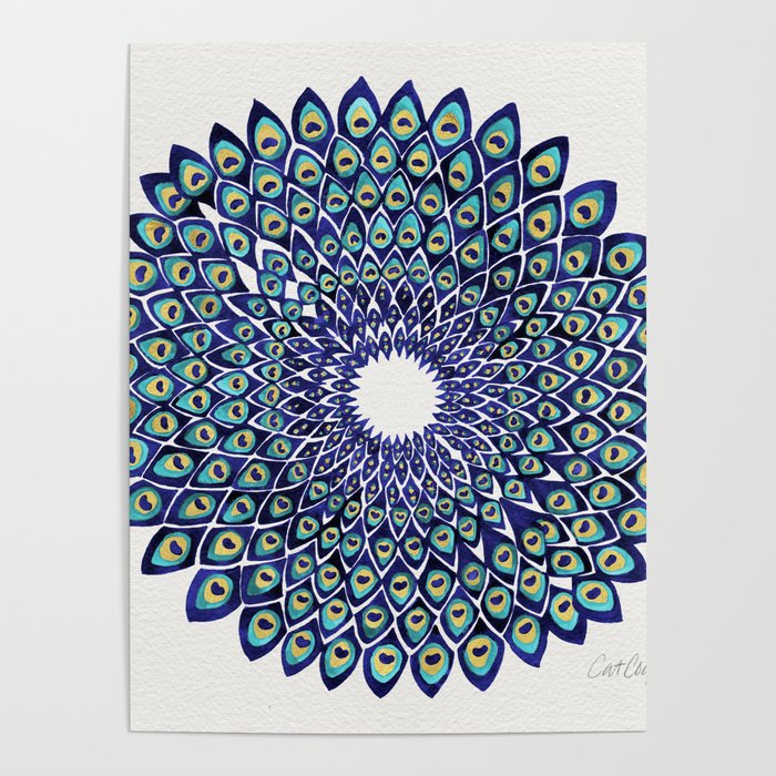 Peacock Mandala - Navy & Gold Poster Gallery Image 4