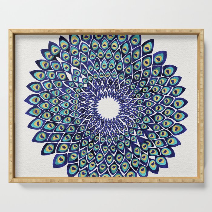 Peacock Mandala - Navy & Gold Serving Tray Gallery Image 1