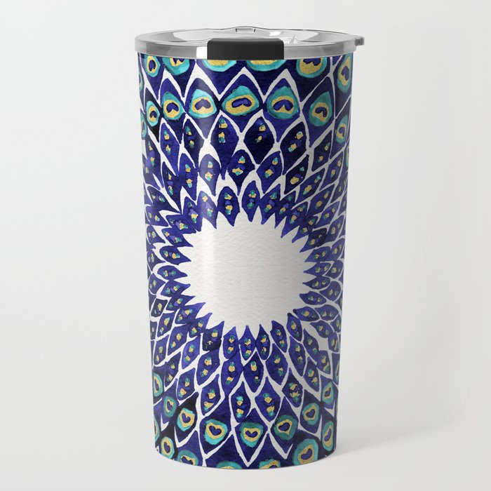 Peacock Mandala - Navy & Gold Travel Mug Gallery Image 1