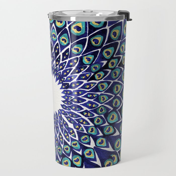 Peacock Mandala - Navy & Gold Travel Mug Gallery Image 2