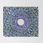 Peacock Mandala - Navy & Gold Throw Blanket Gallery Image 2