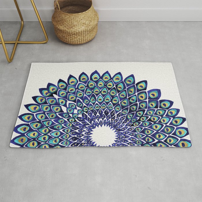 Peacock Mandala - Navy & Gold Rug Gallery Image 1