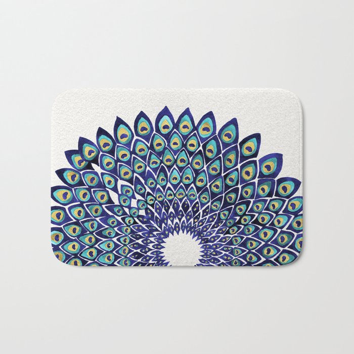 Peacock Mandala - Navy & Gold Bath Mat Gallery Image 1