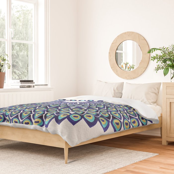 Peacock Mandala - Navy & Gold Duvet Cover Gallery Image 2