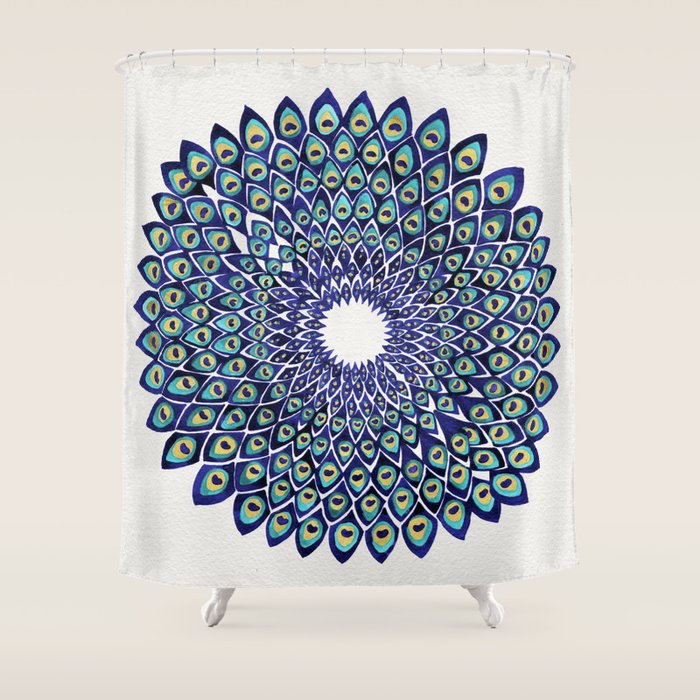 Peacock Mandala - Navy & Gold Shower Curtain Gallery Image 1