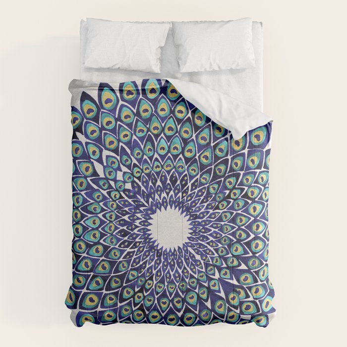 Peacock Mandala - Navy & Gold Comforter Gallery Image 6