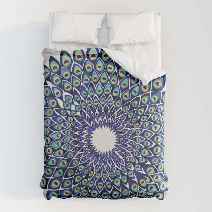 Peacock Mandala - Navy & Gold Duvet Cover Gallery Image 6