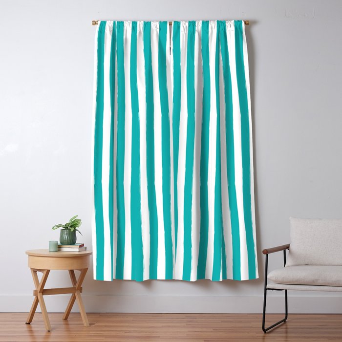 Turquoise and White Cabana Stripes Palm Beach Preppy Window Curtain Gallery Image 5