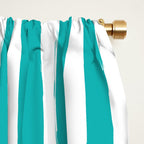 Turquoise and White Cabana Stripes Palm Beach Preppy Window Curtain Gallery Image 2